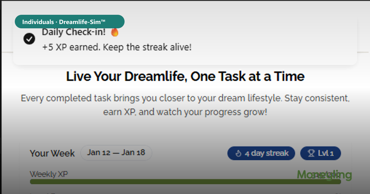 Illustration for: Log in weekly, finish three to five minute tasks: how Dreamlife-Sim™ turns vision into habit