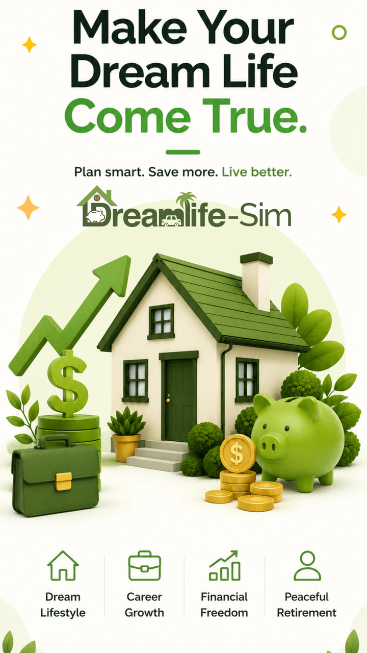 Dreamlife-Sim™ dream life visualization with lifestyle, career, and retirement pathways